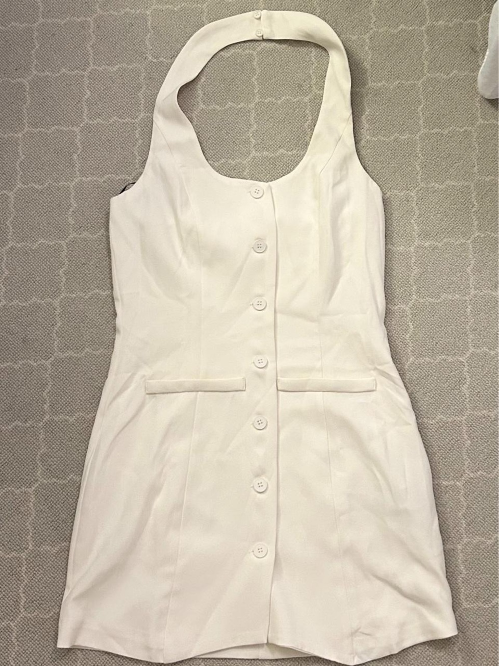 Forever 21 White Halter Button-Front Mini Dress with Faux Pocket Flaps